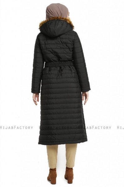 Yeliz - Schwarz Lange Jacke Mit Kapuze