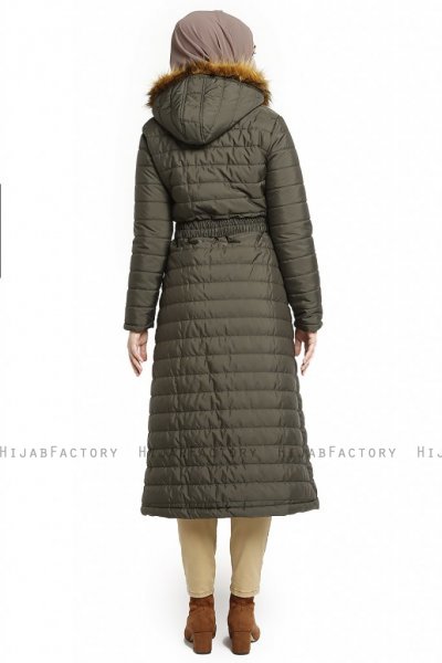 Yeliz - Khaki Lange Jacke Mit Kapuze