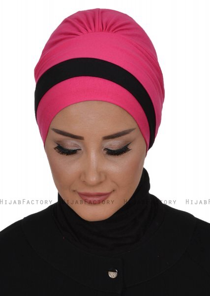 Elsa - Fuchsie & Schwarz Baumwolle Turban