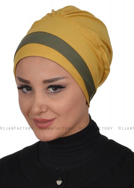 Elsa - Senf & Khaki Baumwolle Turban