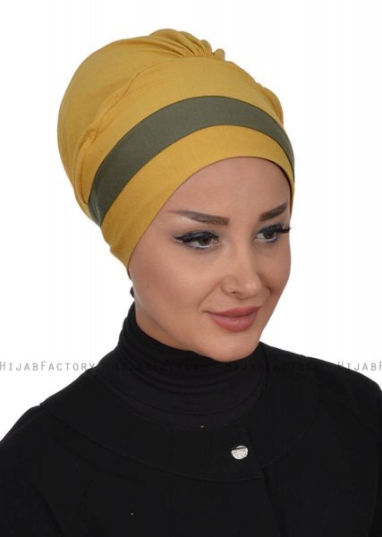 Elsa - Senf & Khaki Baumwolle Turban
