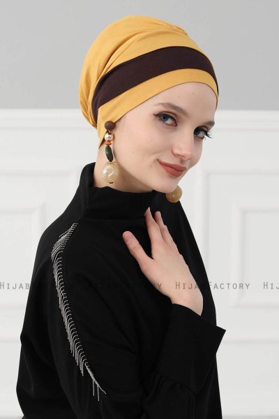 Elsa - Senf & Braun Baumwolle Turban