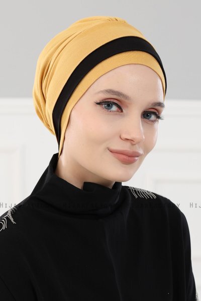 Elsa - Senf & Schwarz Baumwolle Turban
