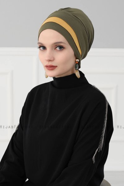 Elsa - Khaki & Senf Baumwolle Turban