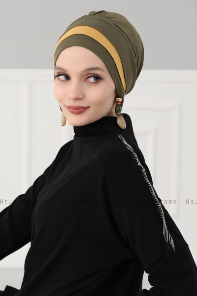 Elsa - Khaki & Senf Baumwolle Turban