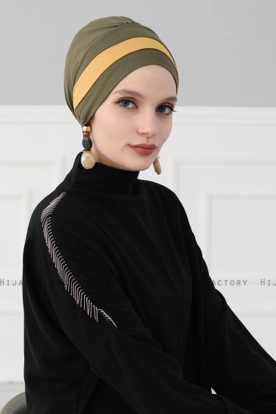 Elsa - Khaki & Senf Baumwolle Turban