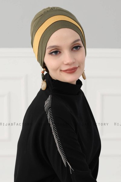 Elsa - Khaki & Senf Baumwolle Turban