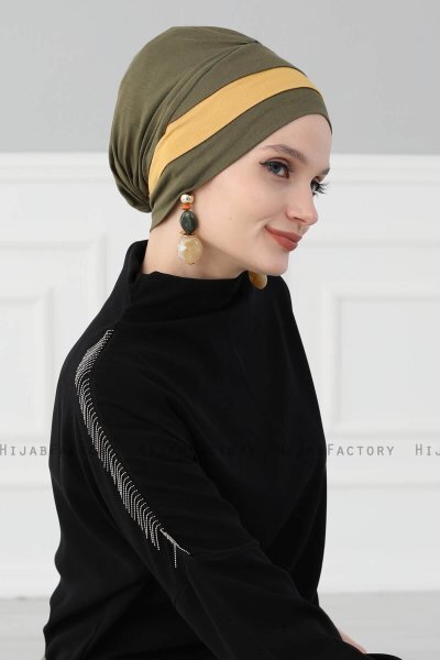 Elsa - Khaki & Senf Baumwolle Turban