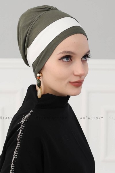 Elsa - Khaki & Creme Baumwolle Turban