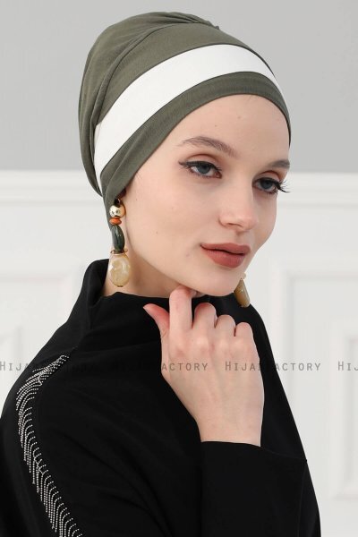 Elsa - Khaki & Creme Baumwolle Turban
