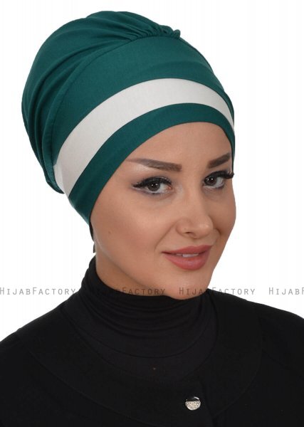 Elsa - Dunkelgrün & Creme Baumwolle Turban