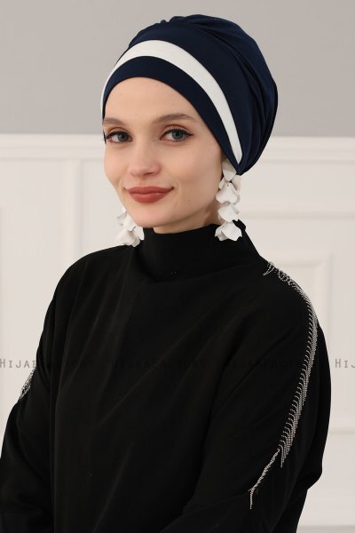 Elsa - Navy Blau & Creme Baumwolle Turban