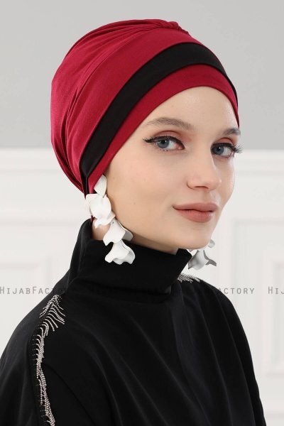 Elsa - Bordeaux & Schwarz Baumwolle Turban
