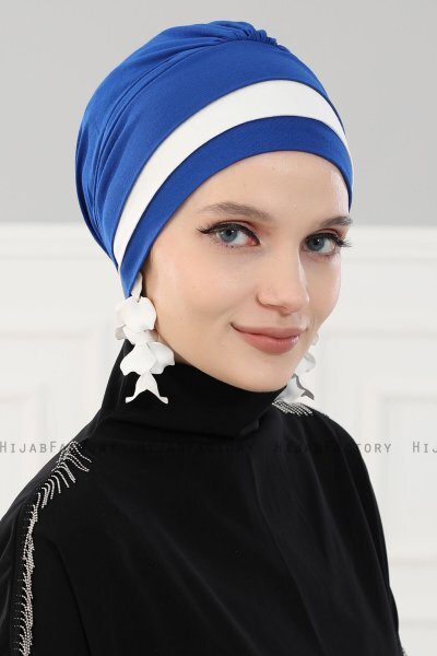 Elsa - Blau & Creme Baumwolle Turban