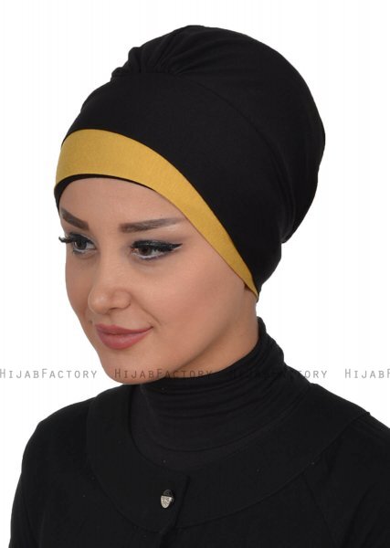 Elsa - Schwarz & Senf Baumwolle Turban