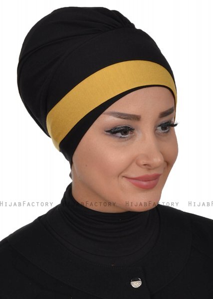 Elsa - Schwarz & Senf Baumwolle Turban
