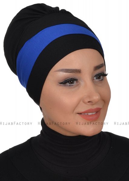 Elsa - Schwarz & Blau Baumwolle Turban