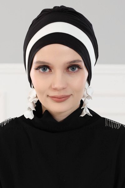 Elsa - Schwarz & Creme Baumwolle Turban