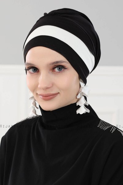 Elsa - Schwarz & Creme Baumwolle Turban