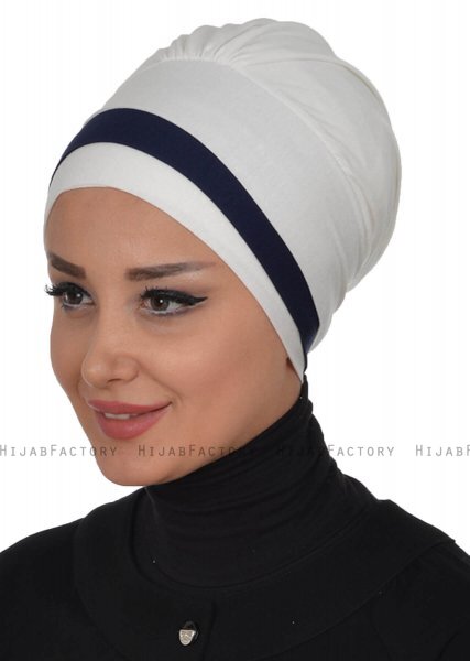 Elsa - Creme & Navy Blau Baumwolle Turban
