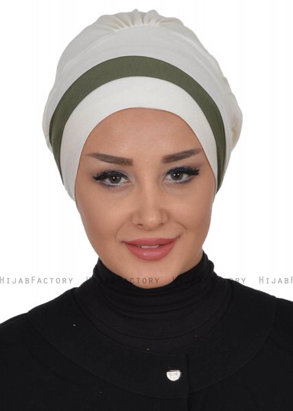 Elsa - Creme & Khaki Baumwolle Turban