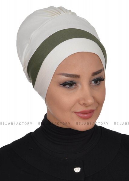 Elsa - Creme & Khaki Baumwolle Turban
