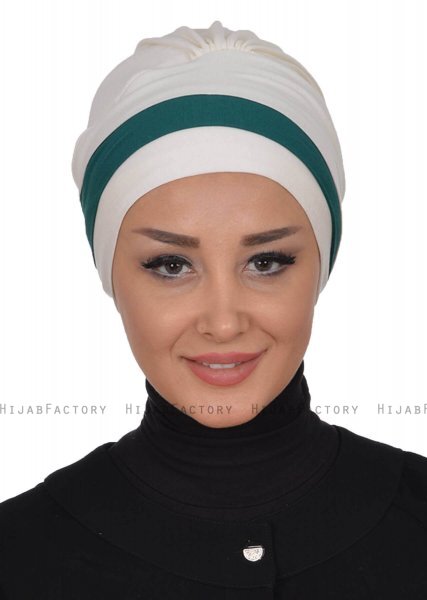 Elsa - Creme & Dunkelgrün Baumwolle Turban