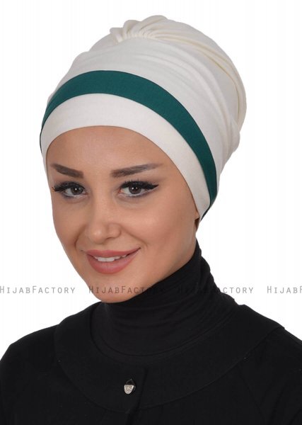 Elsa - Creme & Dunkelgrün Baumwolle Turban