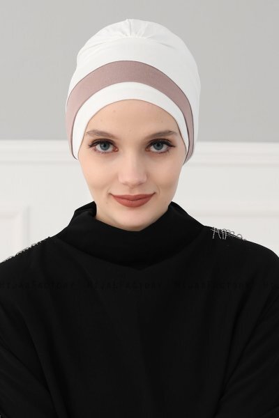 Elsa - Creme & Taupe Baumwolle Turban