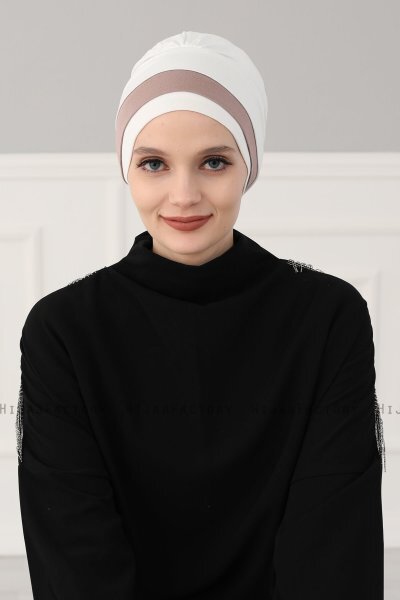 Elsa - Creme & Taupe Baumwolle Turban