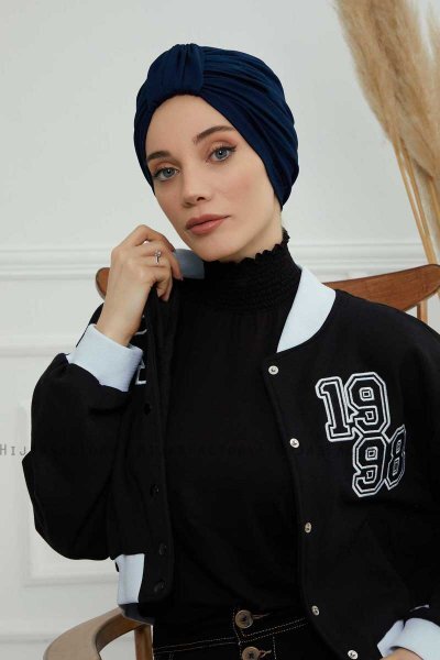 Laura - Navy Blau Baumwolle Turban
