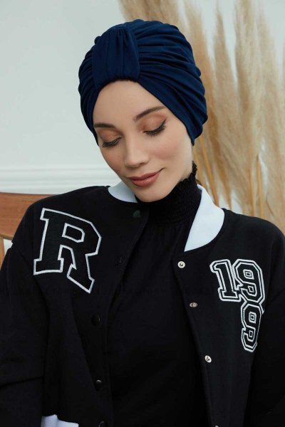Laura - Navy Blau Baumwolle Turban