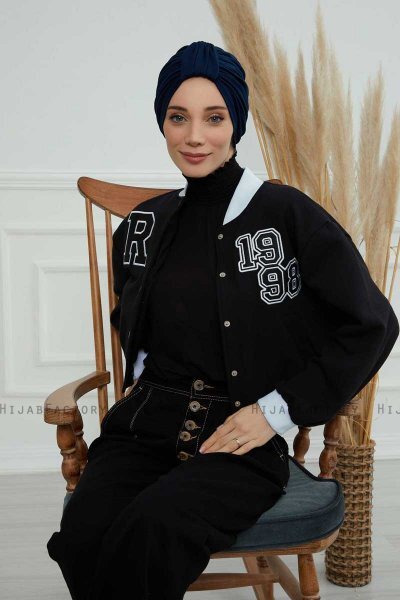 Laura - Navy Blau Baumwolle Turban