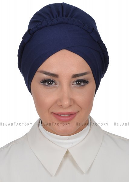 Olivia - Navy Blau Baumwolle Turban - Ayse Turban