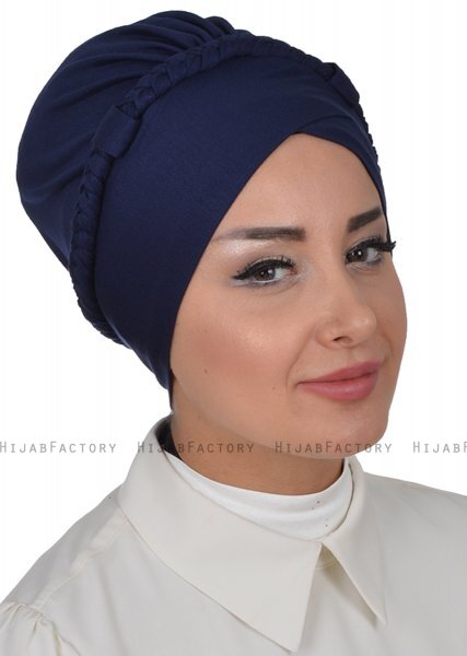 Olivia - Navy Blau Baumwolle Turban - Ayse Turban