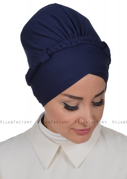 Olivia - Navy Blau Baumwolle Turban - Ayse Turban