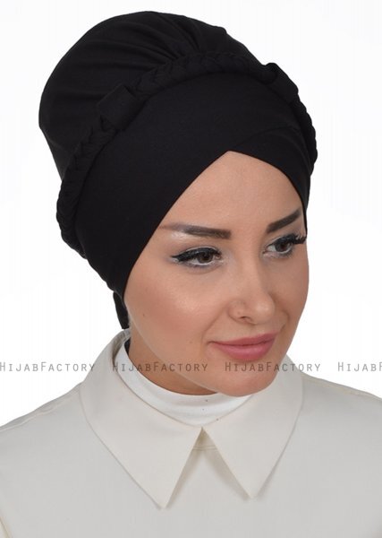 Olivia - Schwarz Baumwolle Turban - Ayse Turban