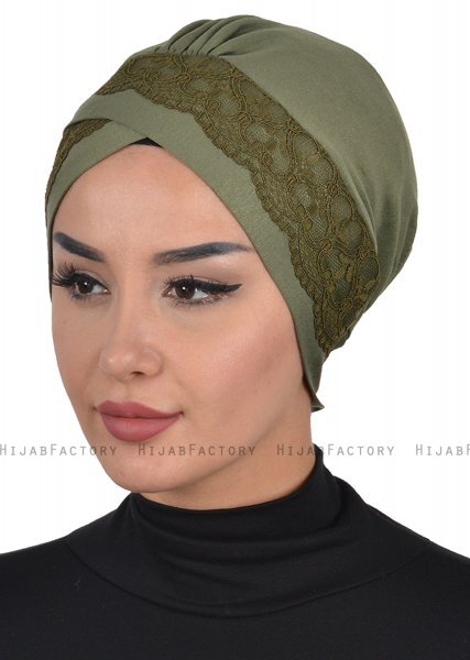 Molly - Khaki Spitze Baumwolle Turban