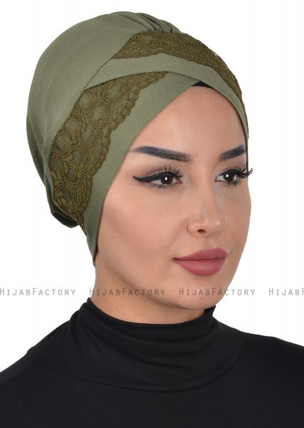 Molly - Khaki Spitze Baumwolle Turban