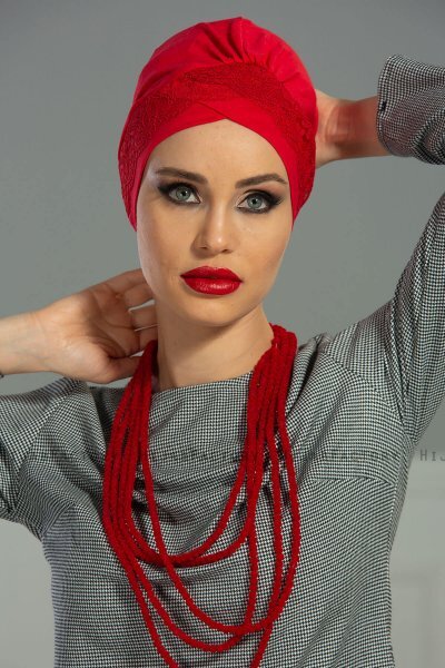 Molly - Rot Spitze Baumwolle Turban
