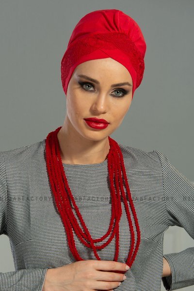 Molly - Rot Spitze Baumwolle Turban