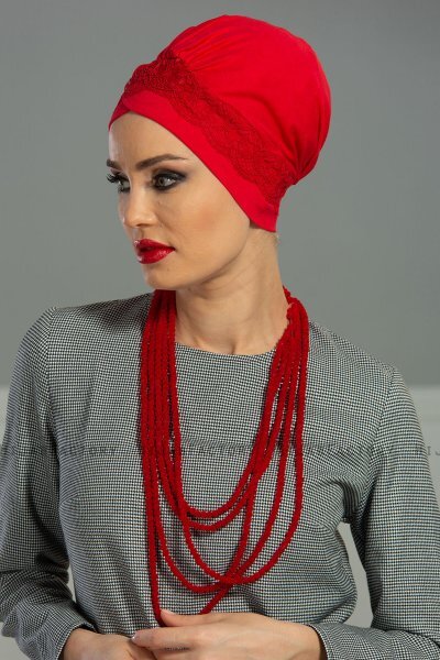 Molly - Rot Spitze Baumwolle Turban