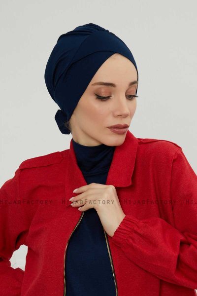 Ellie - Navy Blau Baumwolle Turban