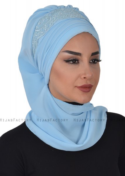 Celine - Hellblau Chiffon Turban - Ayse Turban