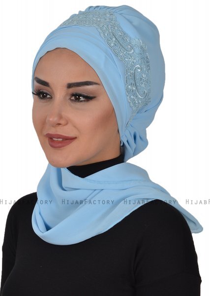 Celine - Hellblau Chiffon Turban - Ayse Turban