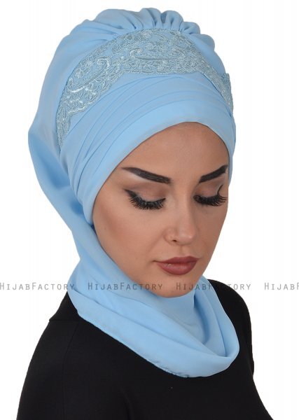 Celine - Hellblau Chiffon Turban - Ayse Turban