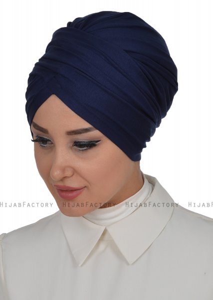 Fiona - Navy Blau Baumwolle Turban - Ayse Turban