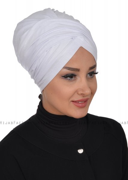 Fiona - Weiß Baumwolle Turban - Ayse Turban