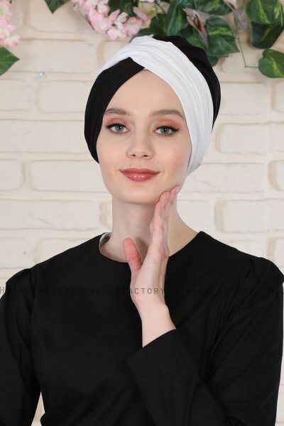 Fiona - Weiß & Schwarz Baumwolle Turban