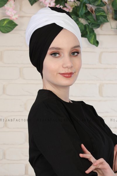 Fiona - Weiß & Schwarz Baumwolle Turban